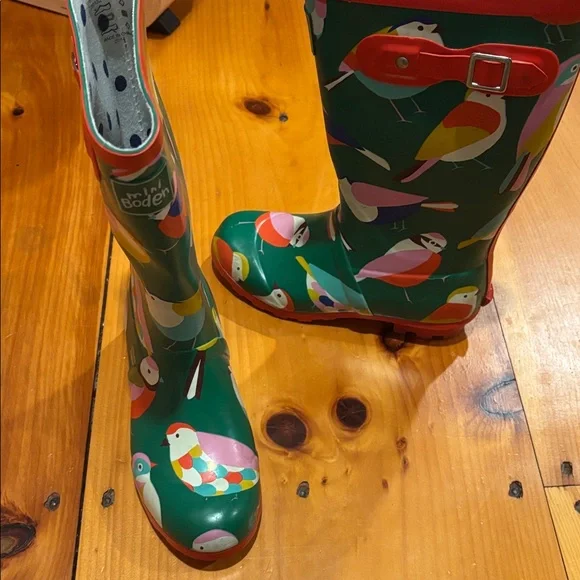 MINI BODEN 35 Bird Print Wellies Rain Boots Rubber Slosher Liner - Picture 3 of 9